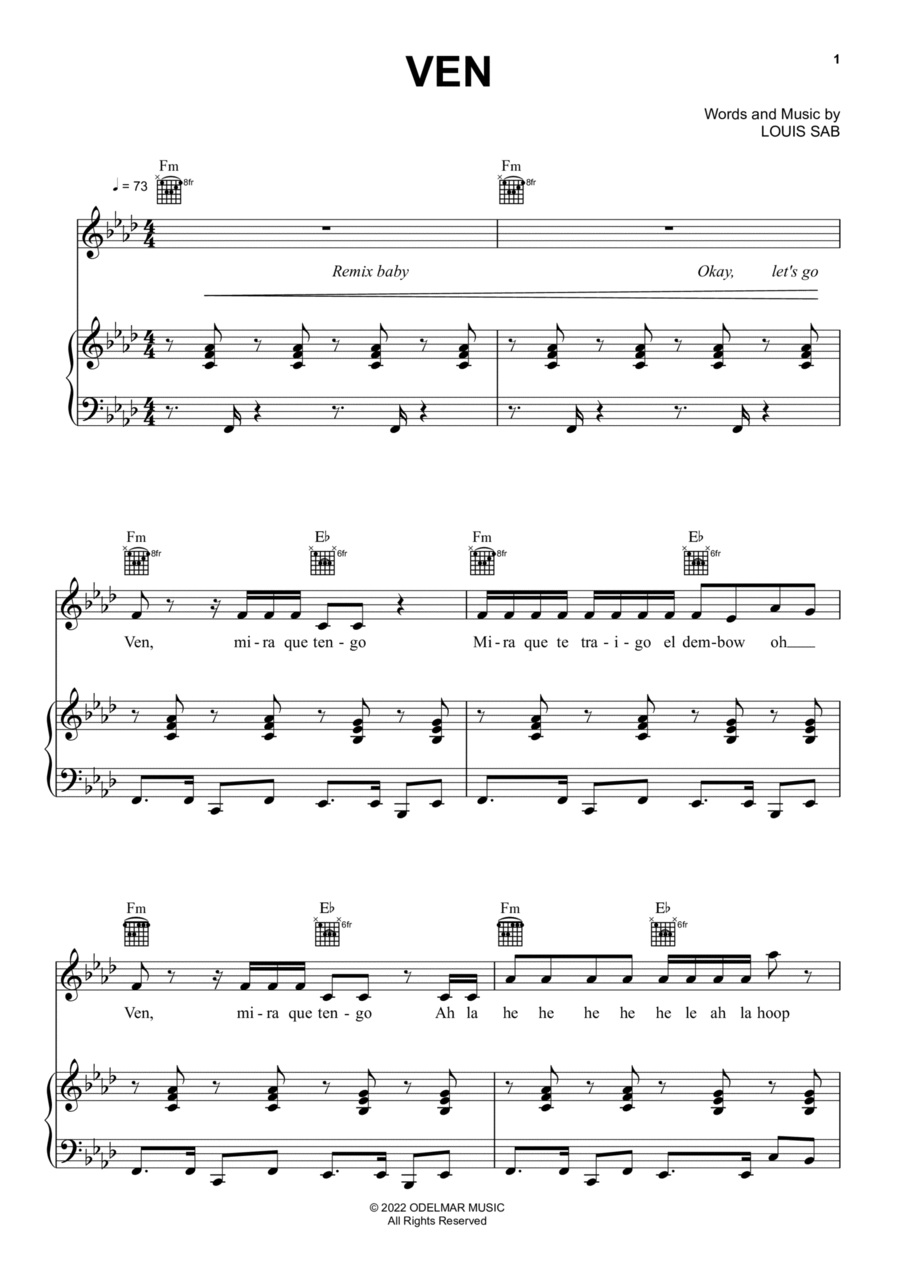Ven Ven Piano, Vocal, Guitar scores gallery preview page 1