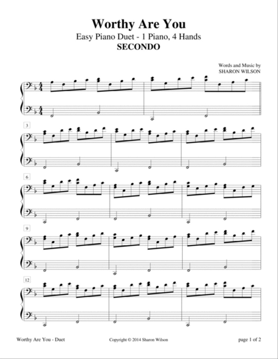 Worthy Are You (Easy Piano Duet; 1 Piano, 4 Hands) Easy Piano scores gallery preview page 2
