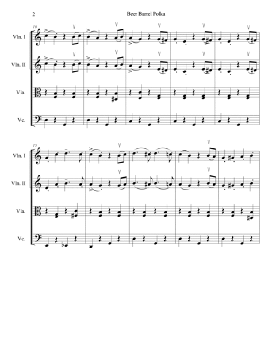 Rosamunde (Beer Barrel Polka) String Quartet scores gallery preview page 2