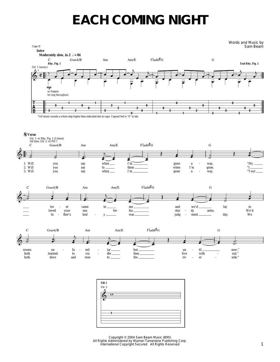 Each Coming Night Acoustic Guitar scores gallery preview page 1