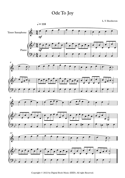 Ode To Joy - Ludwig Van Beethoven (Tenor Sax + Piano) image number null