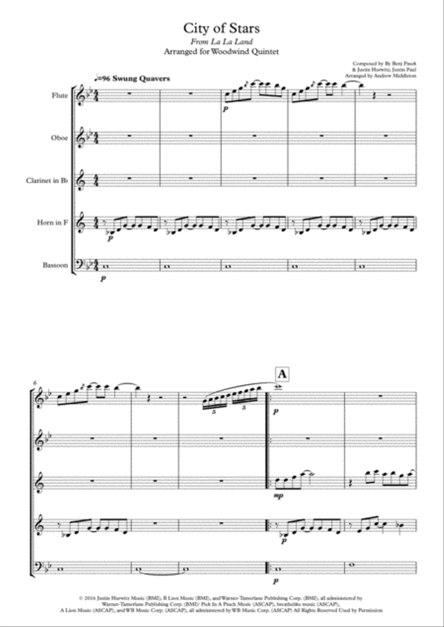 City Of Stars Woodwind Quintet scores gallery preview page 3