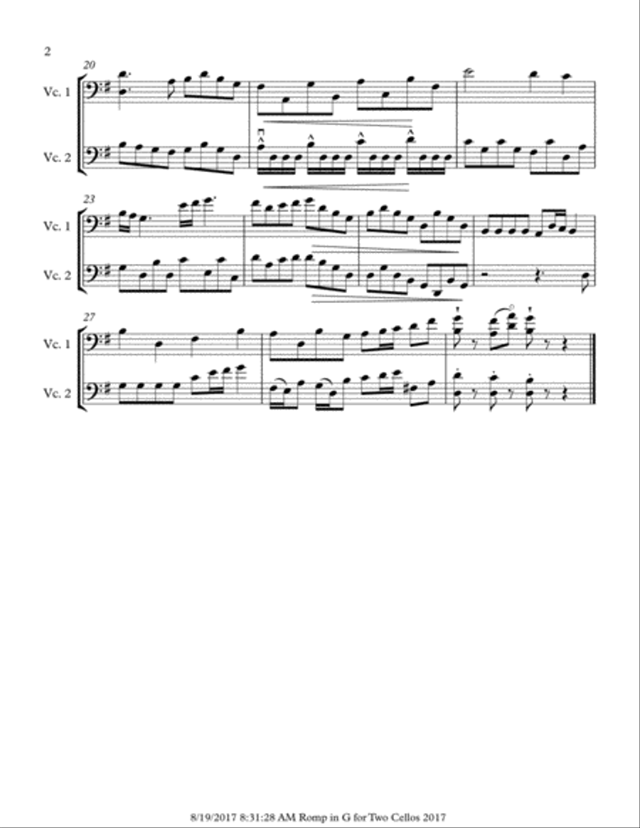 Romp in G for Two Cellos String Duet scores gallery preview page 2