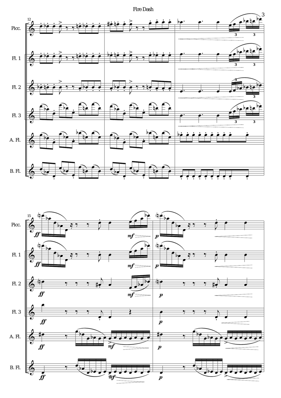 Fire Dash (flute sextet) Flute Solo scores gallery preview page 3
