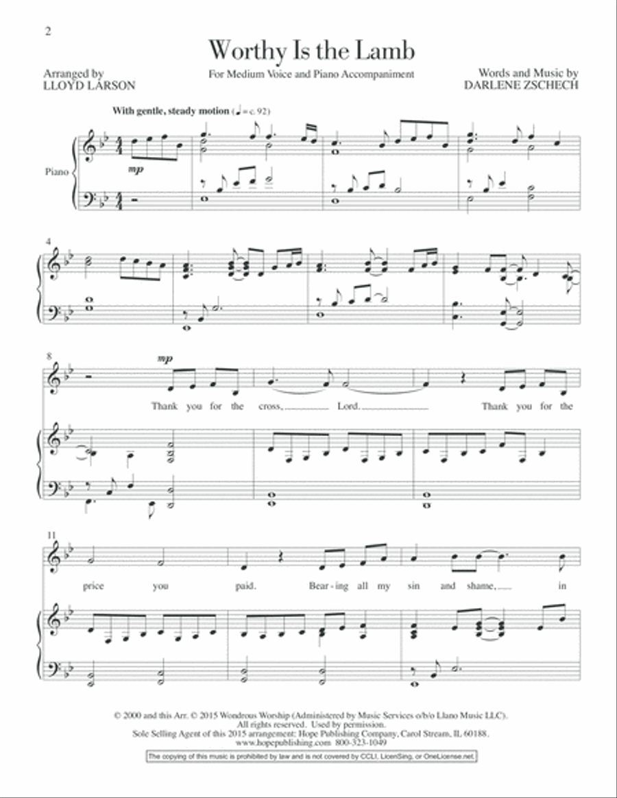 Worthy Is the Lamb Medium Voice scores gallery preview page 2