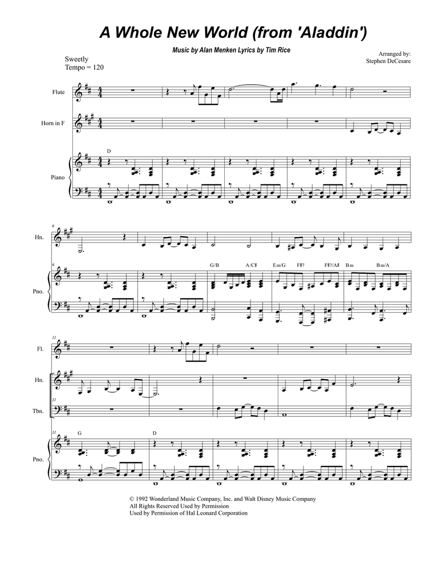 A Whole New World (from 'Aladdin') Brass Ensemble scores gallery preview page 1