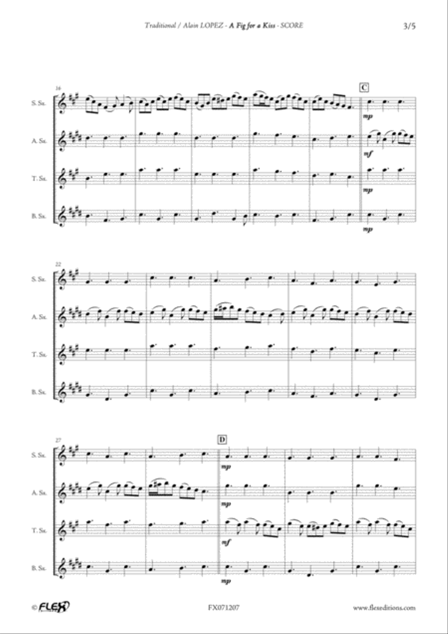 A Fig for a Kiss A Fig for a Kiss Saxophone Quartet scores gallery preview page 3