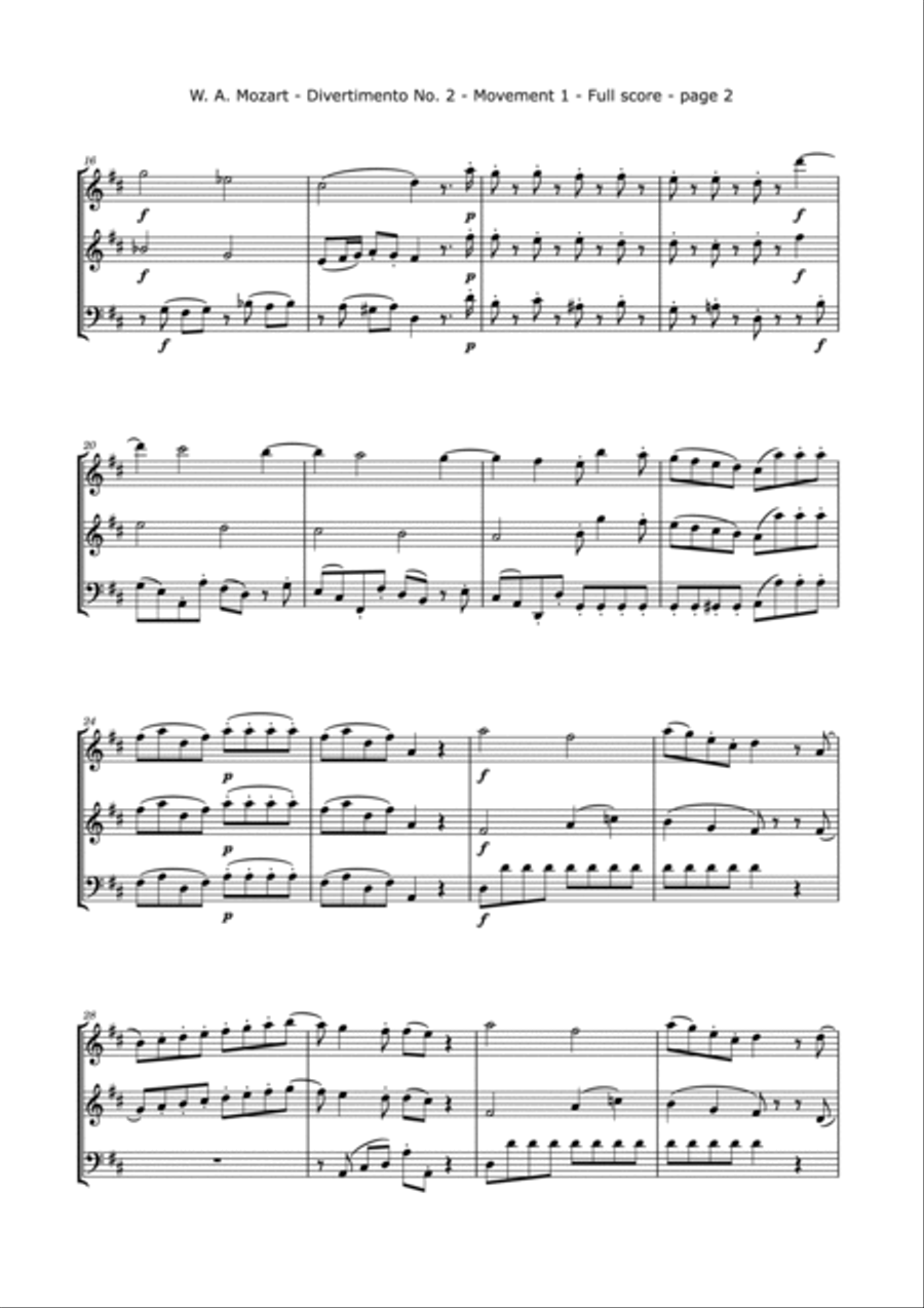 Divertimento No.2, K. 229, Arranged for Two Violins and Cello String Trio scores gallery preview page 3