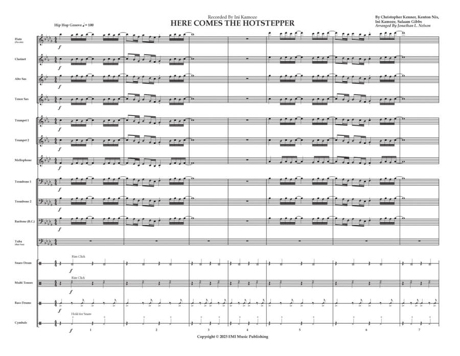 Here Comes The Hotstepper Marching Band scores gallery preview page 1