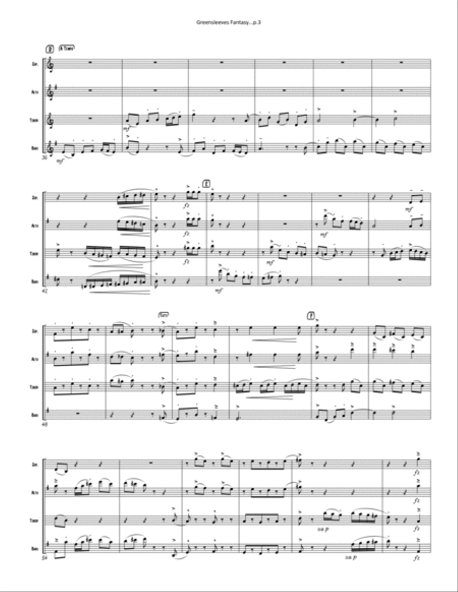 Greensleeves Fantasy Greensleeves Fantasy Woodwind Quartet scores gallery preview page 3
