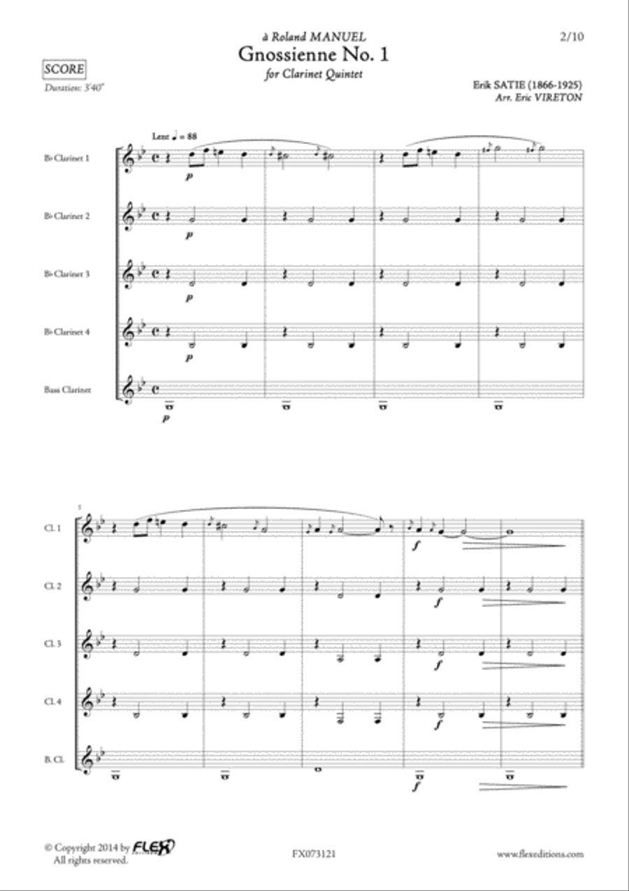 Gnossienne No. 1 Clarinet Quintet scores gallery preview page 2