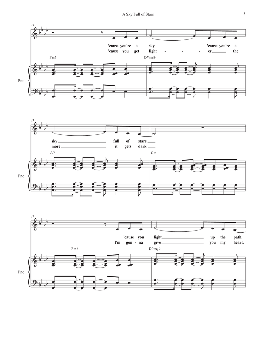 A Sky Full Of Stars Unison Choir scores gallery preview page 3