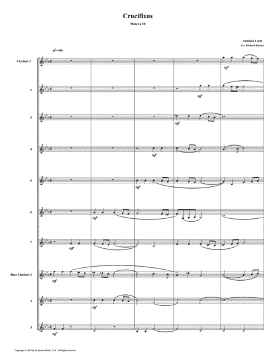 Crucifixus a 10 by Antonio Lotti (Clarinet Choir) Clarinet Choir scores gallery preview page 1