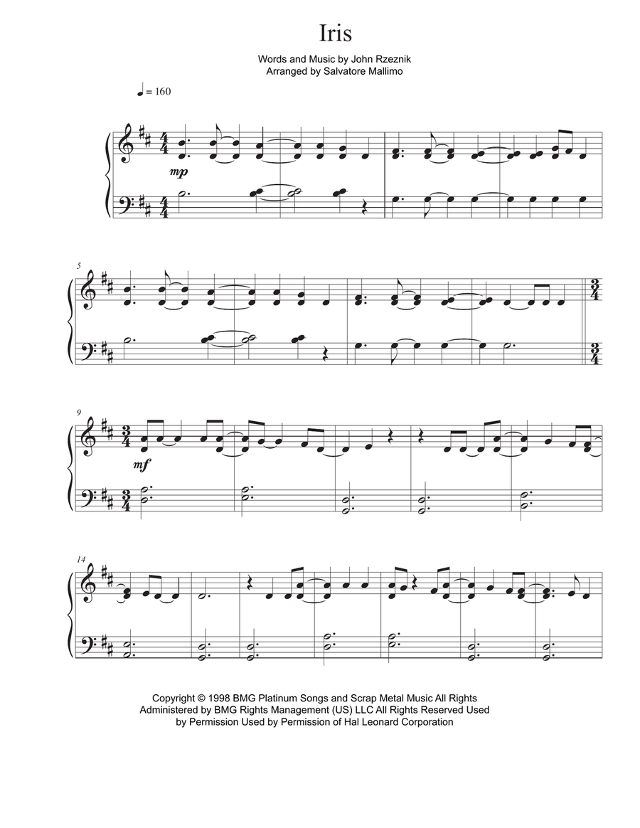 Iris Easy Piano scores gallery preview page 1