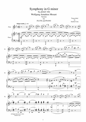 Book cover for Mozart - Symphony in G minor No.40 mov. 1 Molto allegro -Flute and Piano