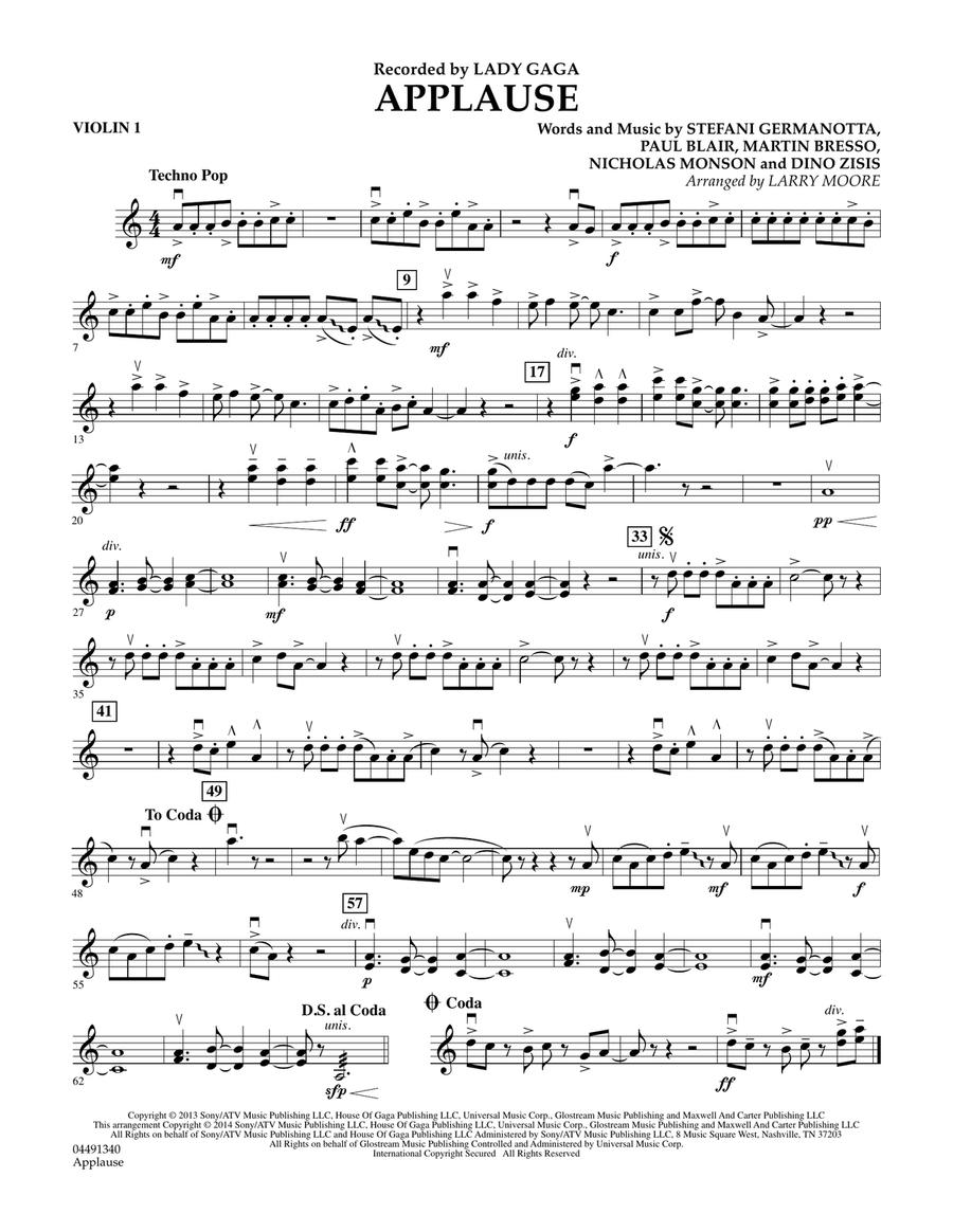 Applause - Violin 1 Orchestra scores gallery preview page 1
