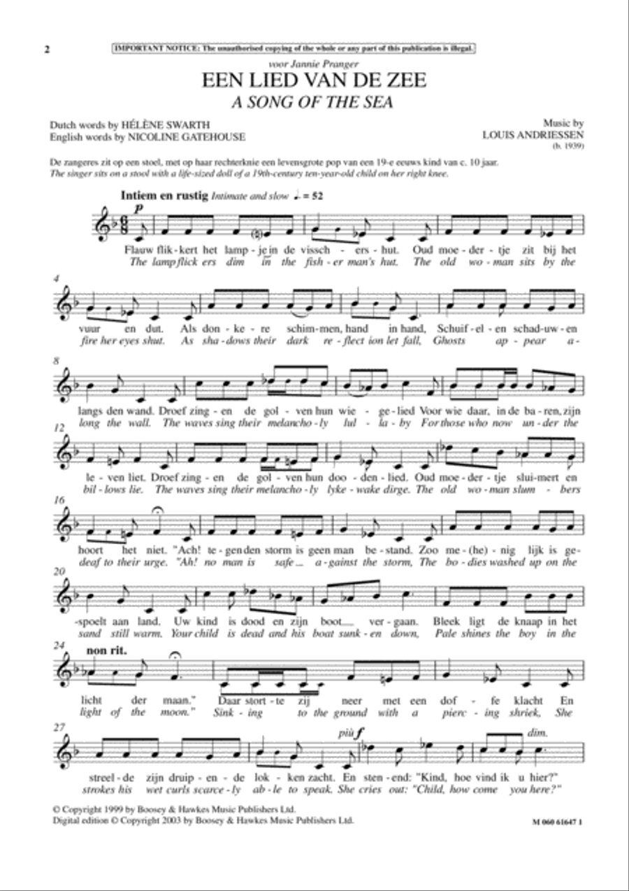 Een Lied Van De Zee (A Song Of The Sea) Voice Solo scores gallery preview page 1