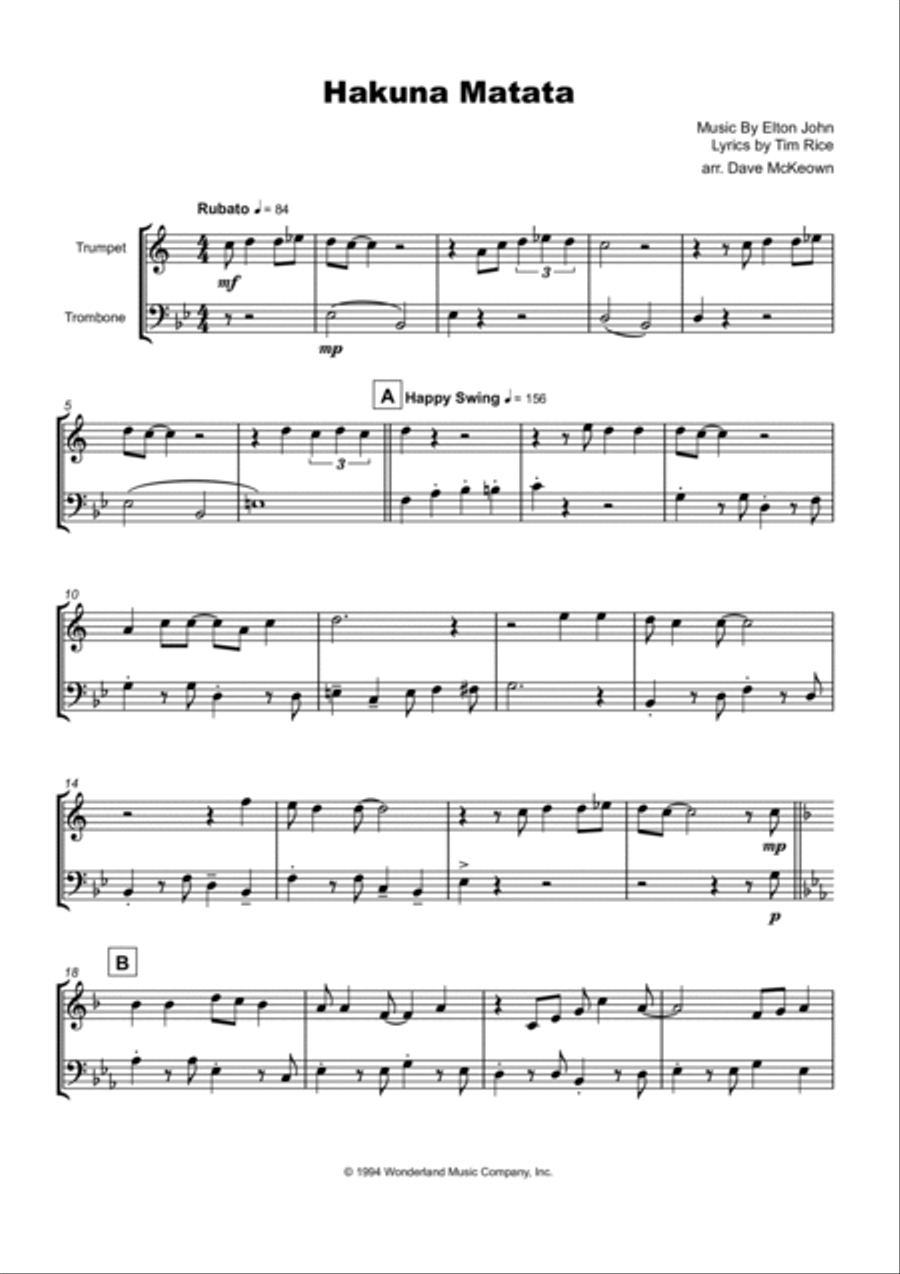 Hakuna Matata Brass Duet scores gallery preview page 2