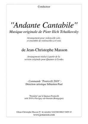 Book cover for Andante Cantabile by Tchaïkovsky for Cello solo and 4 celli or more --- Score and Parts --- arr.JCM