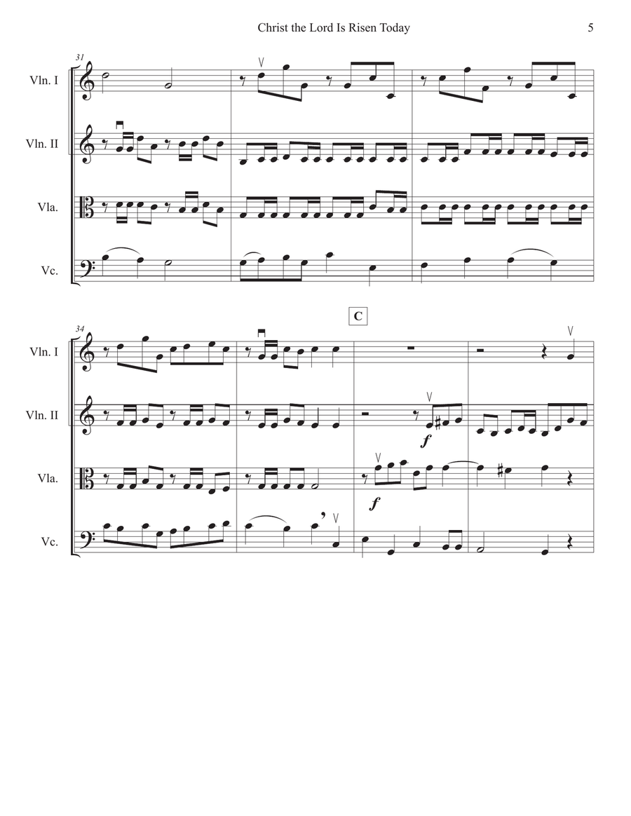 Christ the Lord Is Risen Today, Hallelujah String Quartet scores gallery preview page 5