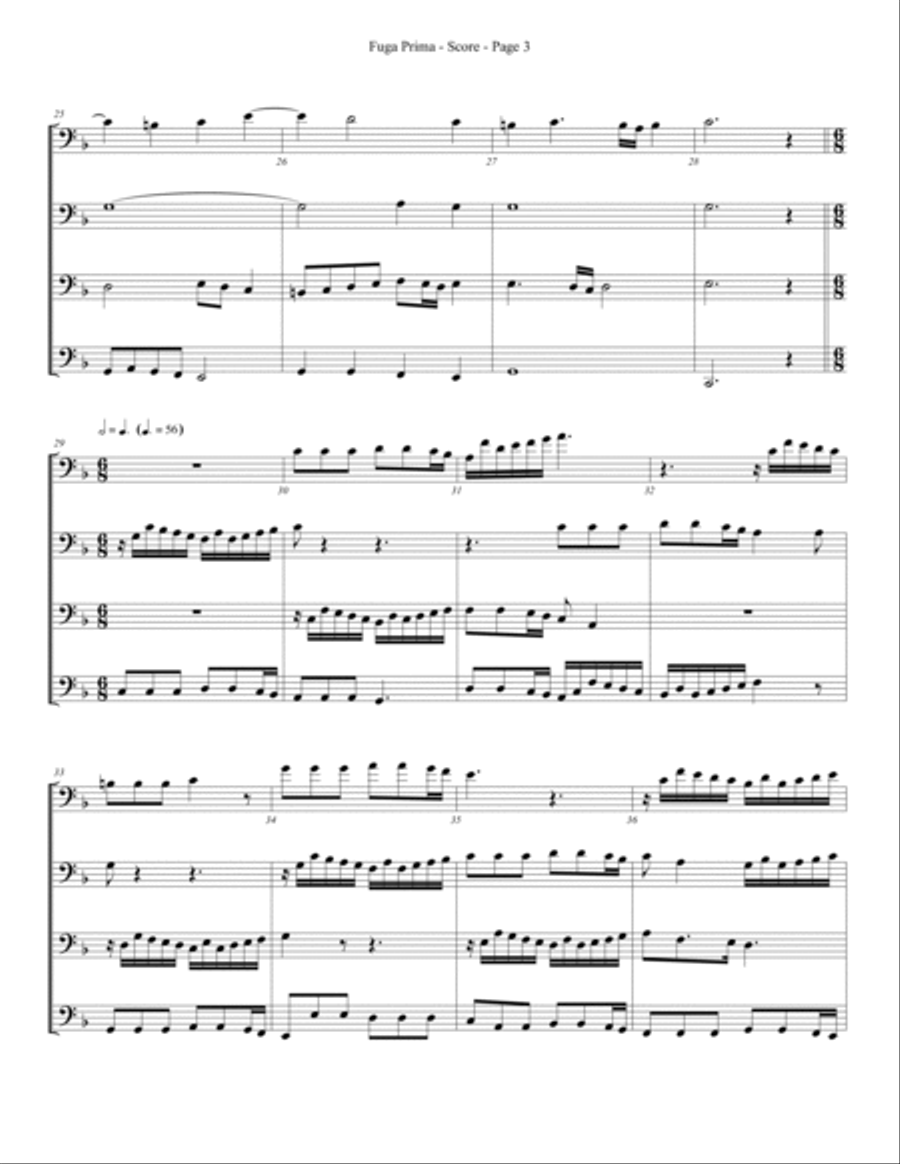 Fuga Prima for Trombone or Low Brass Quartet Brass Quartet scores gallery preview page 3