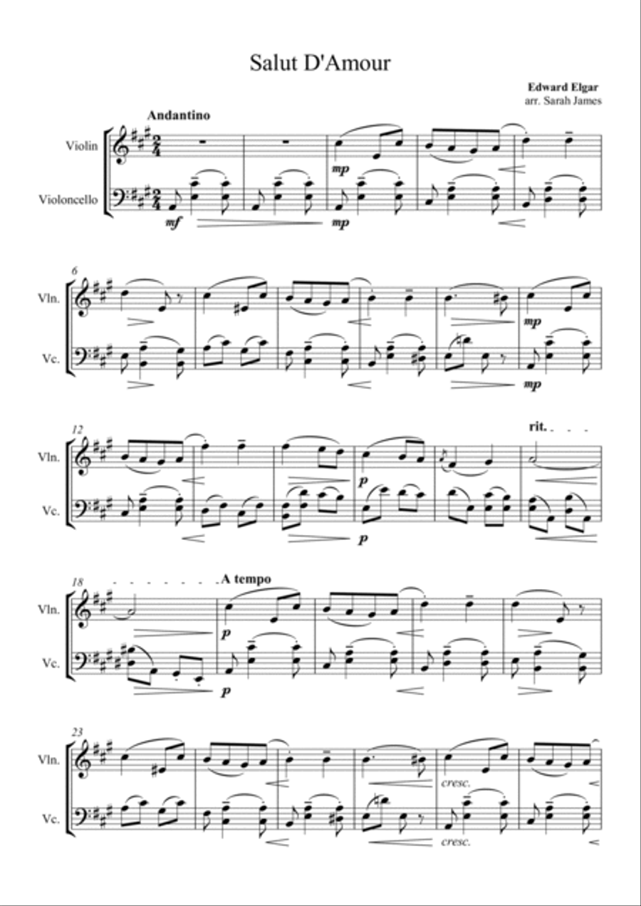 Salut D'Amour - Violin & Cello Arrangement by The Chapel Hill Duo String Duet scores gallery preview page 2