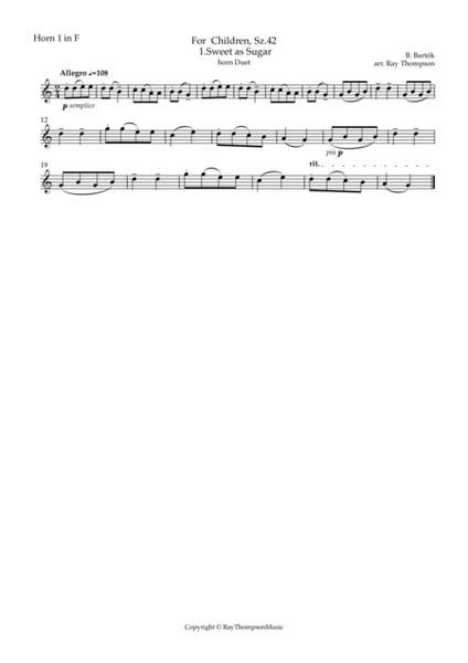Bartók: For Children, Sz.42 1.Sweet as Sugar - horn duet image number null