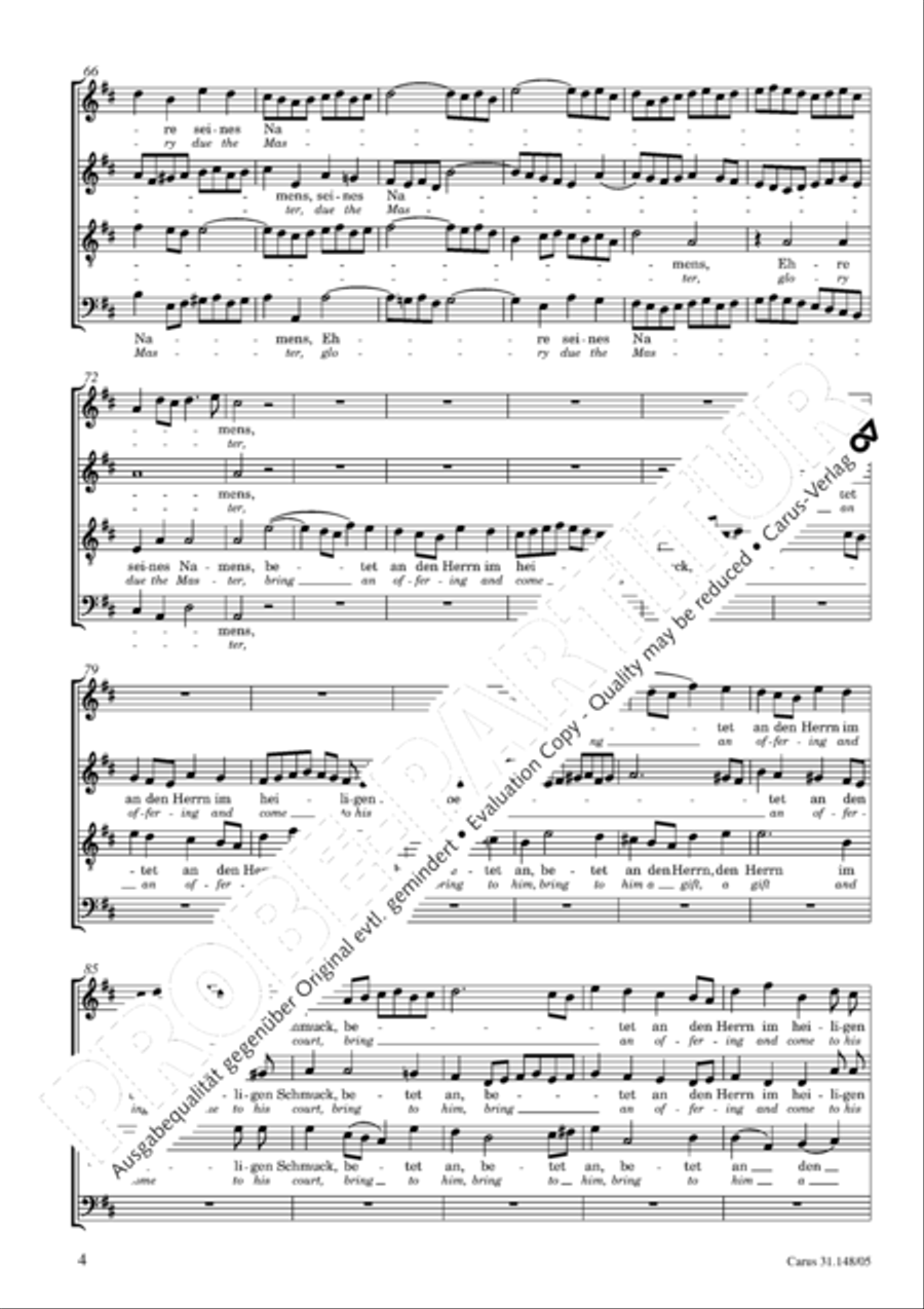 Give to the Lord glory due the Master (Bringet dem Herrn Ehre seines Namens) 4-Part scores gallery preview page 5