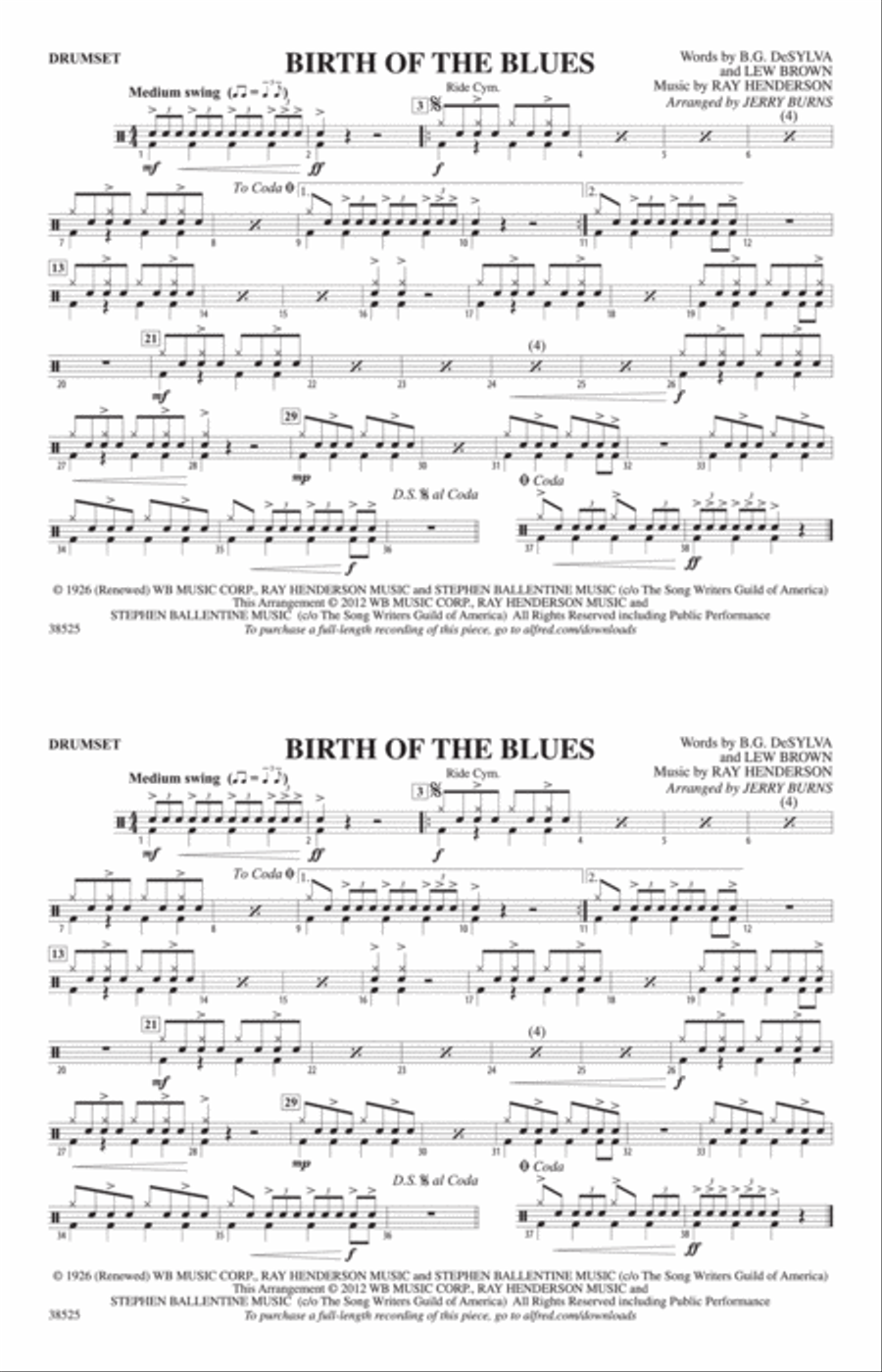Birth of the Blues: Drumset Marching Band scores gallery preview page 1