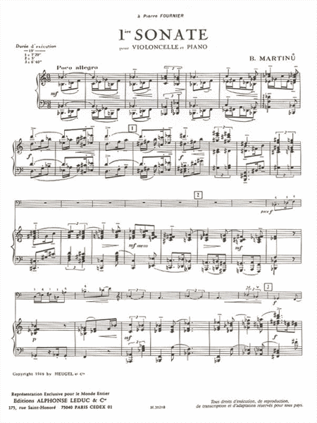 Sonata No.1, H277 (cello & Piano)