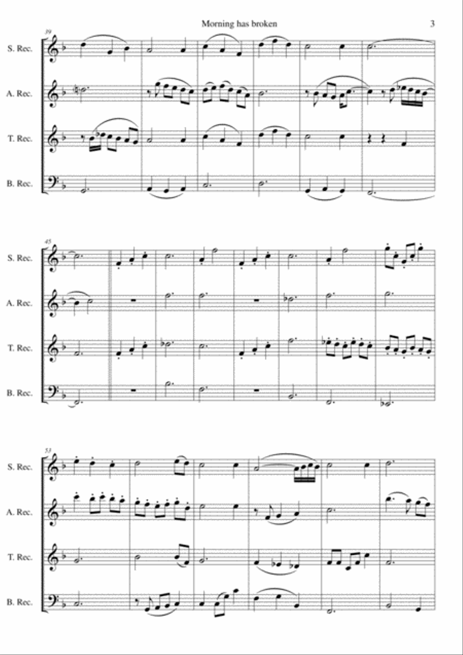 Variations on Morning has broken (Bunessan) for recorder quartet Soprano Recorder scores gallery preview page 3