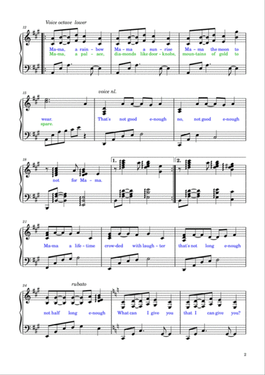 Mama, A Rainbow Piano Solo scores gallery preview page 2