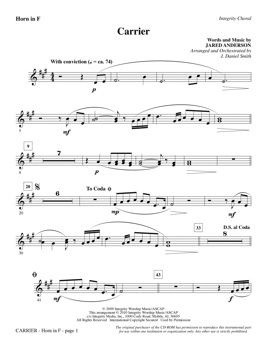 Carrier - F Horn Choir scores gallery preview page 1