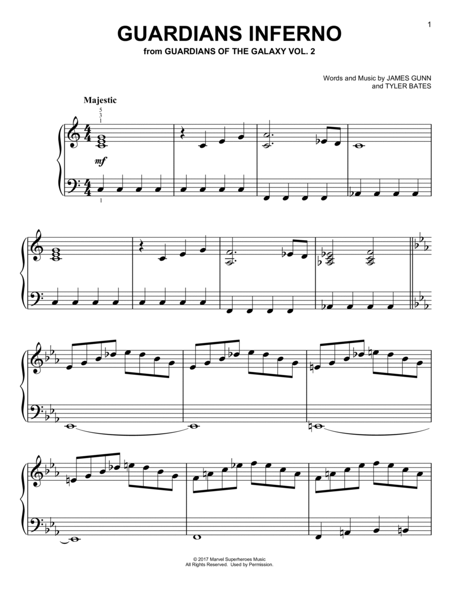 Guardians Inferno (from Guardians Of The Galaxy) Easy Piano scores gallery preview page 1
