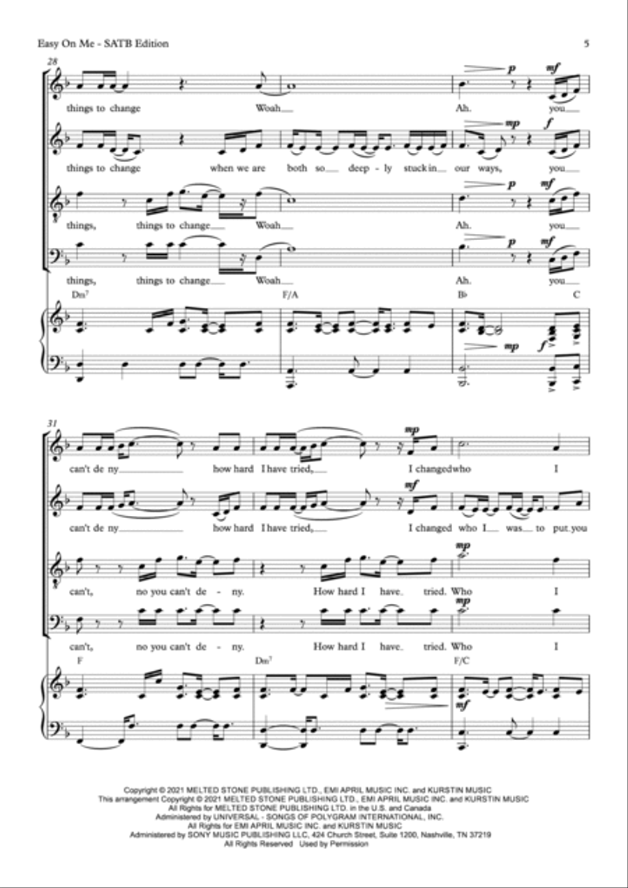 Easy On Me 4-Part scores gallery preview page 5