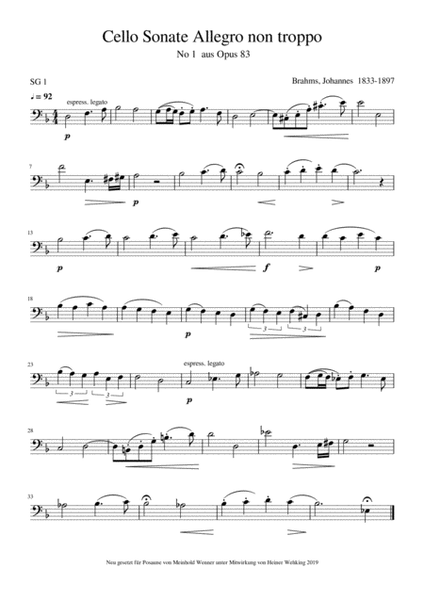 Trombone Solo Posaune Pieces Komponist born 1824-1833 - 10 Pieces Trombone Solo Posaune Soli St
