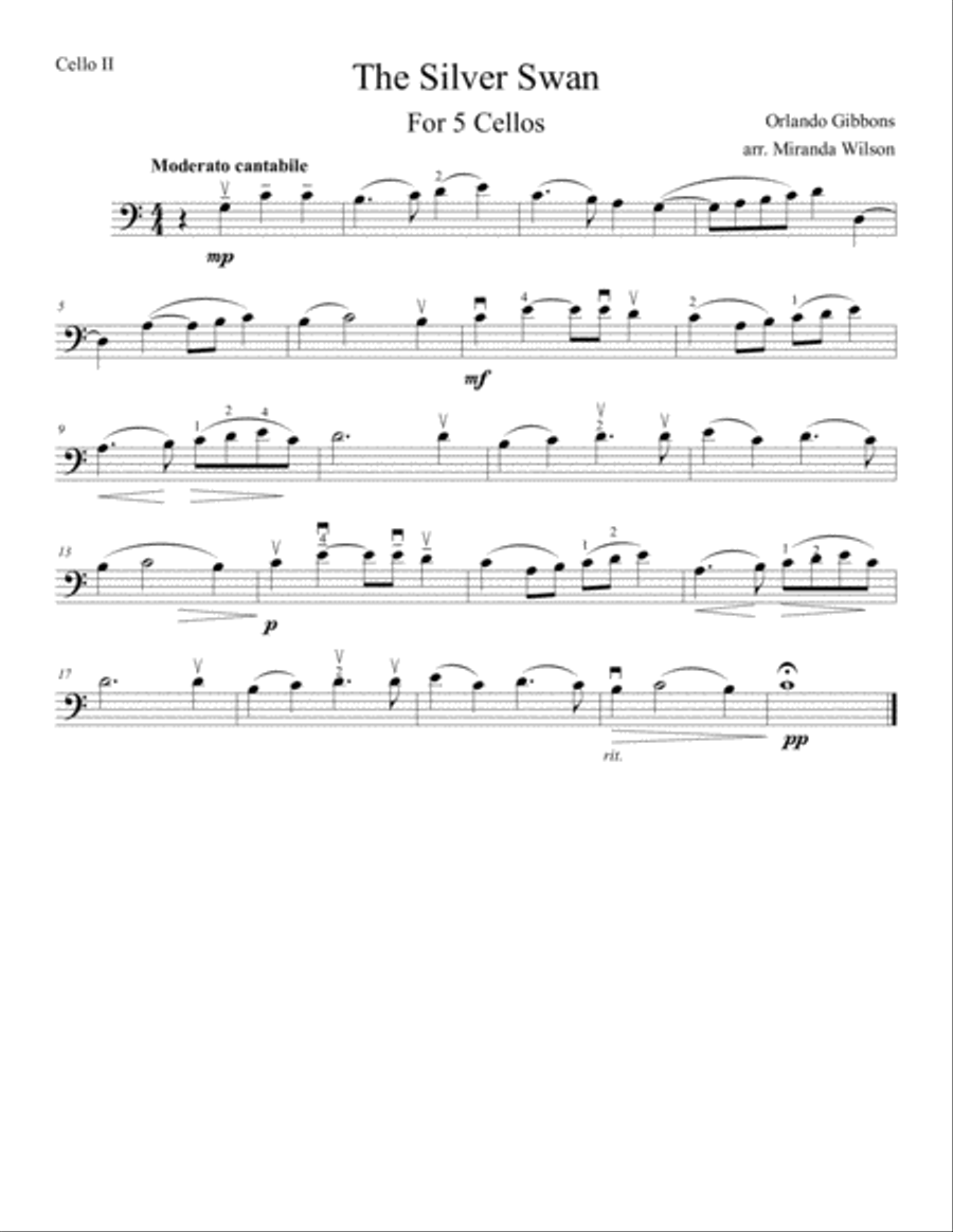 Orlando Gibbons The Silver Swan for 5 Cellos String Quintet scores gallery preview page 4