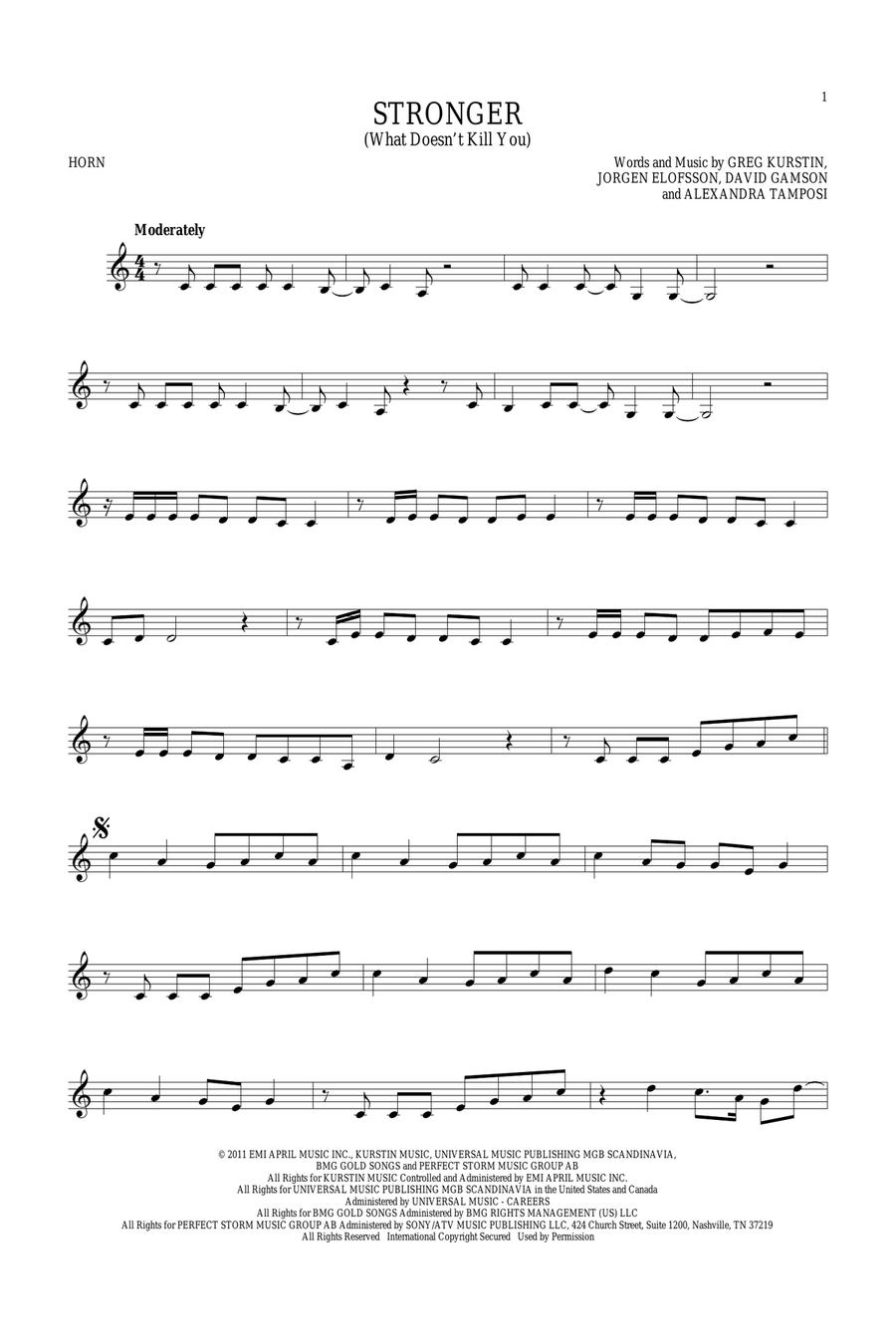 Stronger (What Doesn't Kill You) Horn Solo scores gallery preview page 1