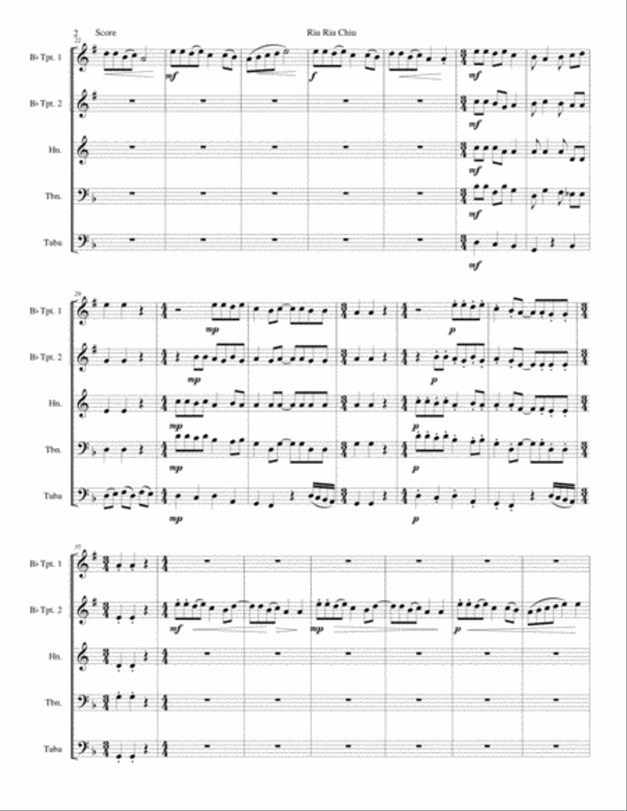Riu Riu Chiu arranged for brass quintet Brass Quintet scores gallery preview page 2