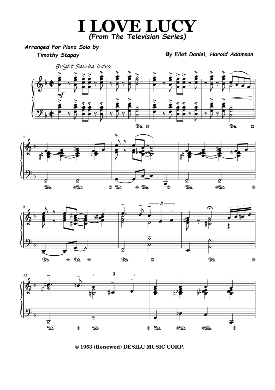 I Love Lucy Piano Solo scores gallery preview page 1