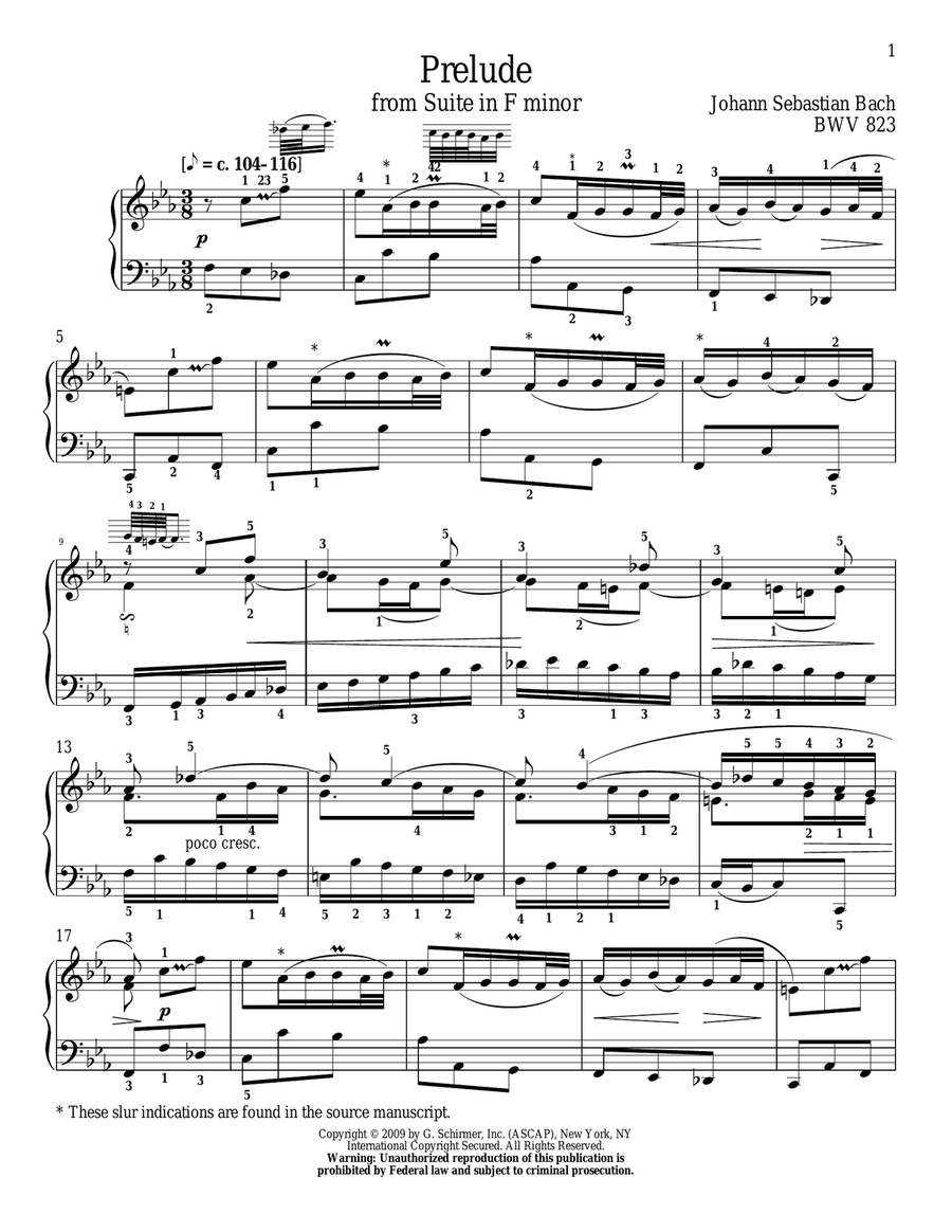 Prelude, BWV 823 Piano Solo scores gallery preview page 1