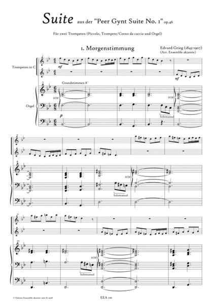 Suite from "Peer Gynt" op.46 - arrangement for two trumpets and organ image number null