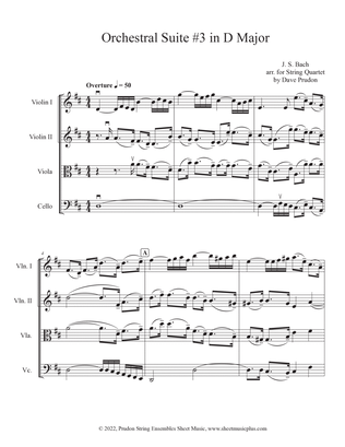 Bach Orchestral Suite #3 in D (Overture) for String Quartet