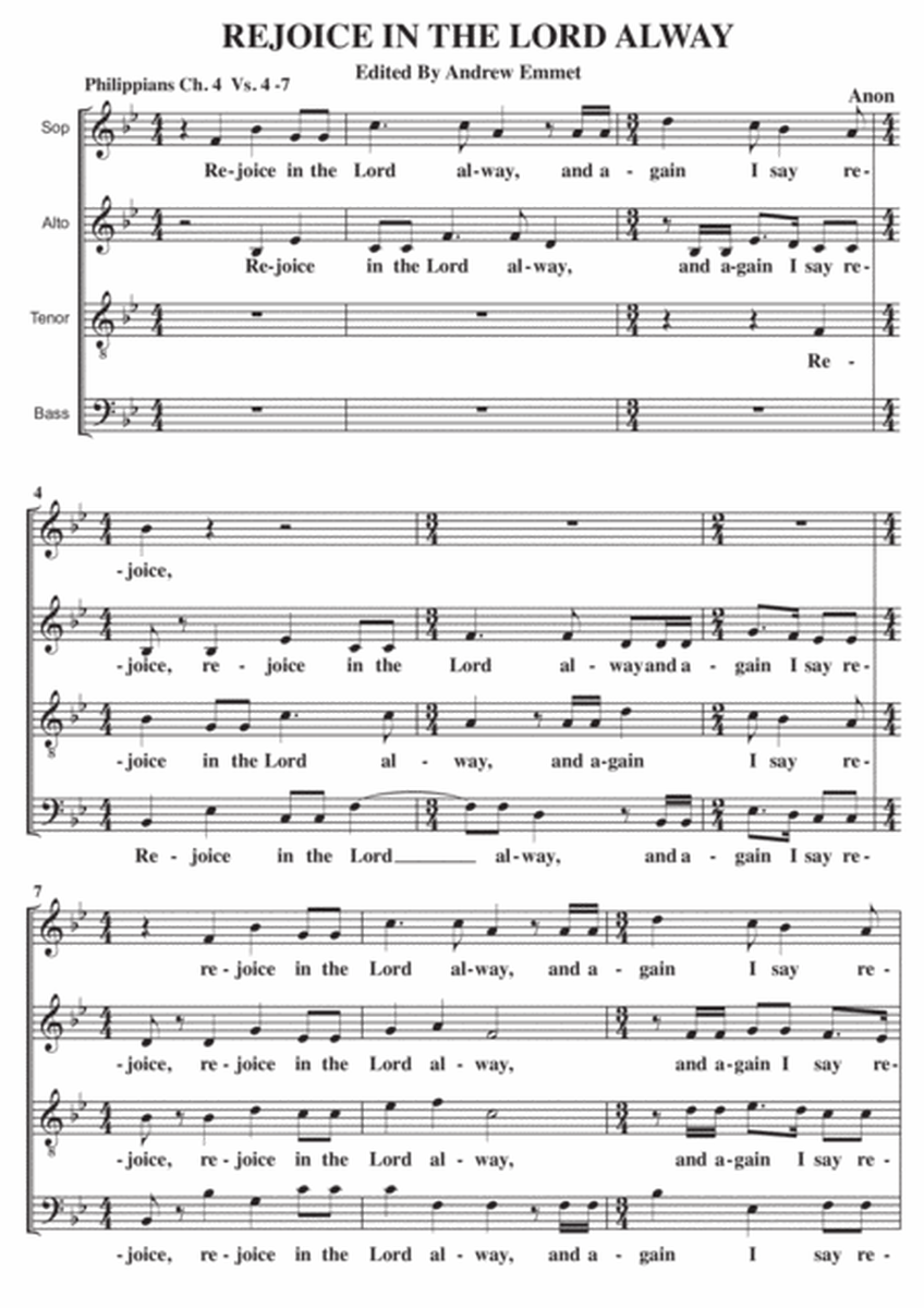 Rejoice In The Lord Alway A Cappella SATB image number null