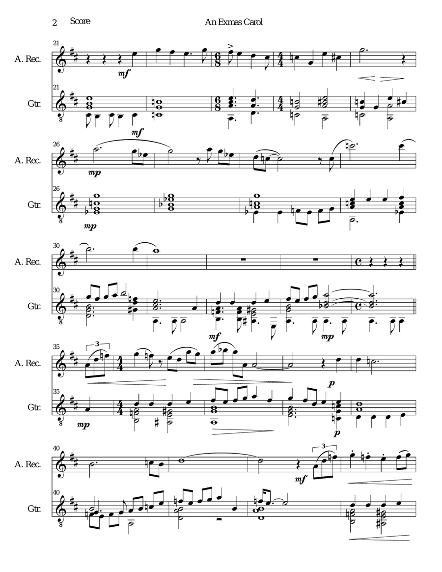 An Exmas Carol for alto recorder and guitar Alto Recorder scores gallery preview page 2