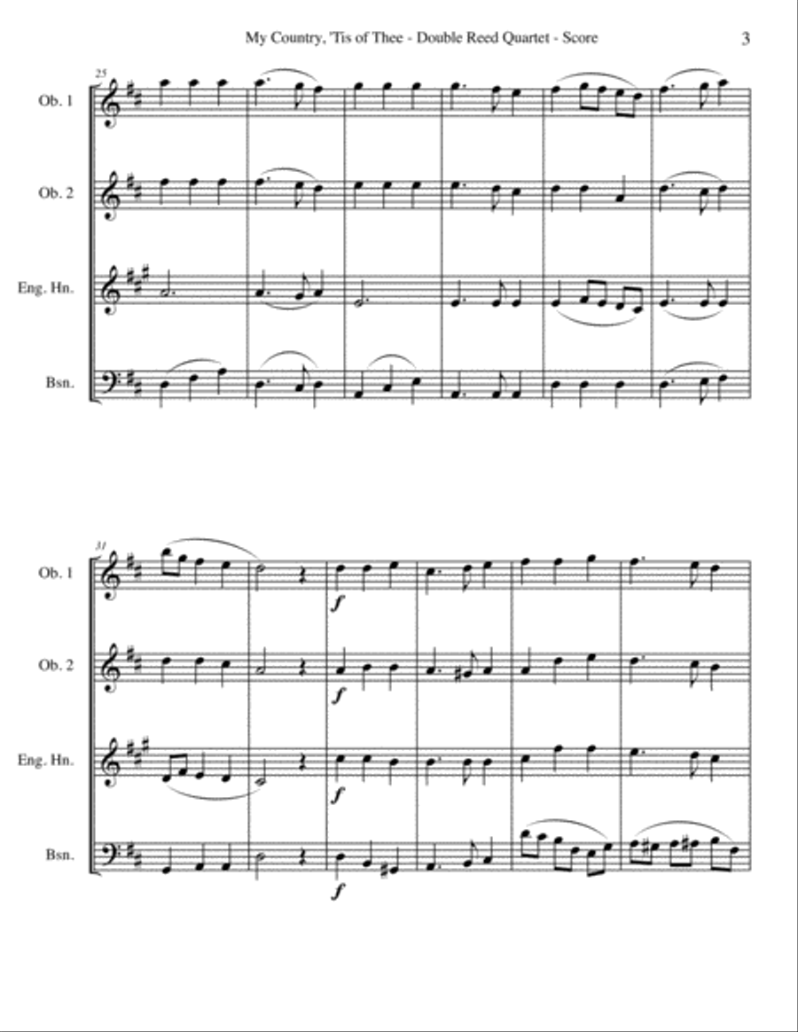 My Country, 'Tis of Thee for Double Reed Quartet Woodwind Quartet scores gallery preview page 3