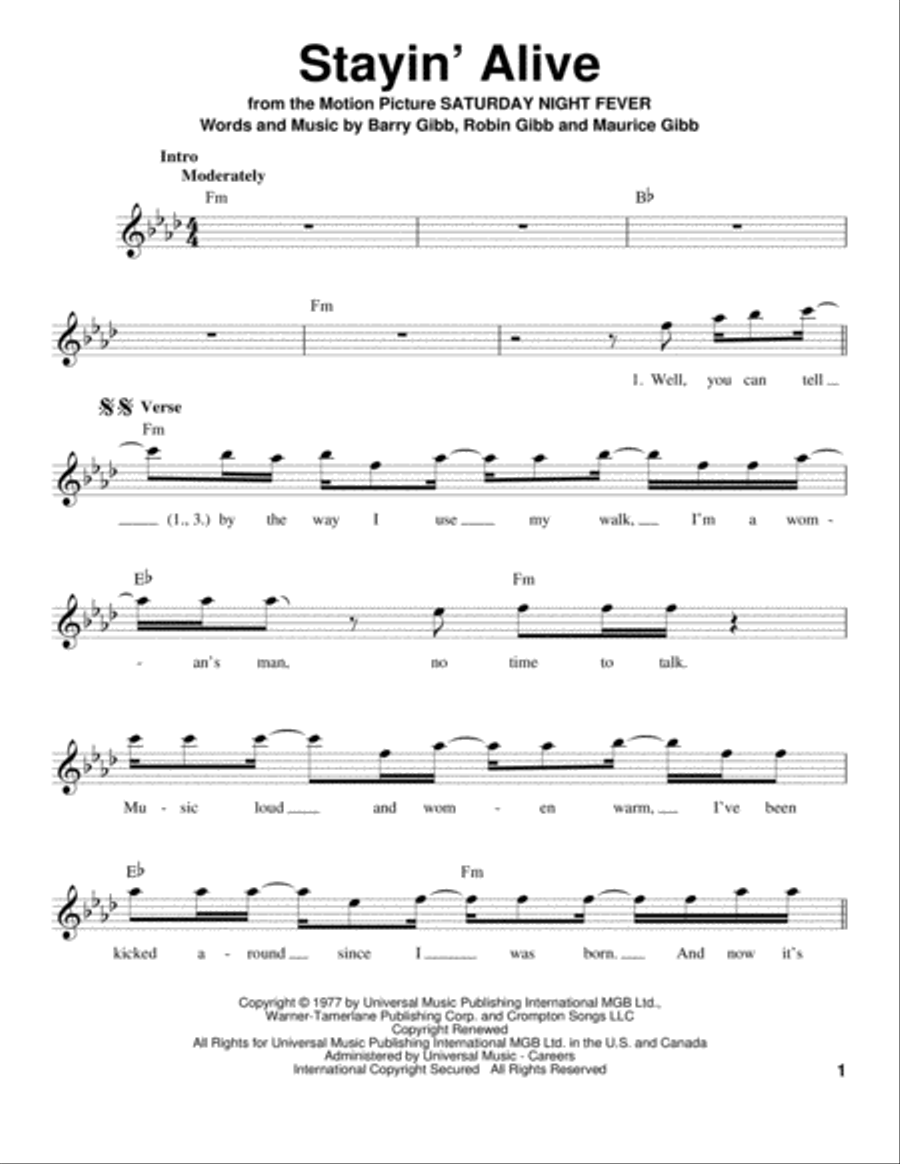 Stayin' Alive Stayin' Alive Voice scores gallery preview page 1