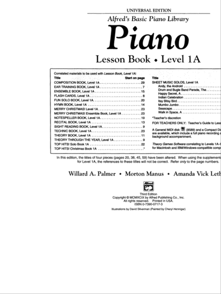 Alfred's Basic Piano Course Lesson Book, Level 1A