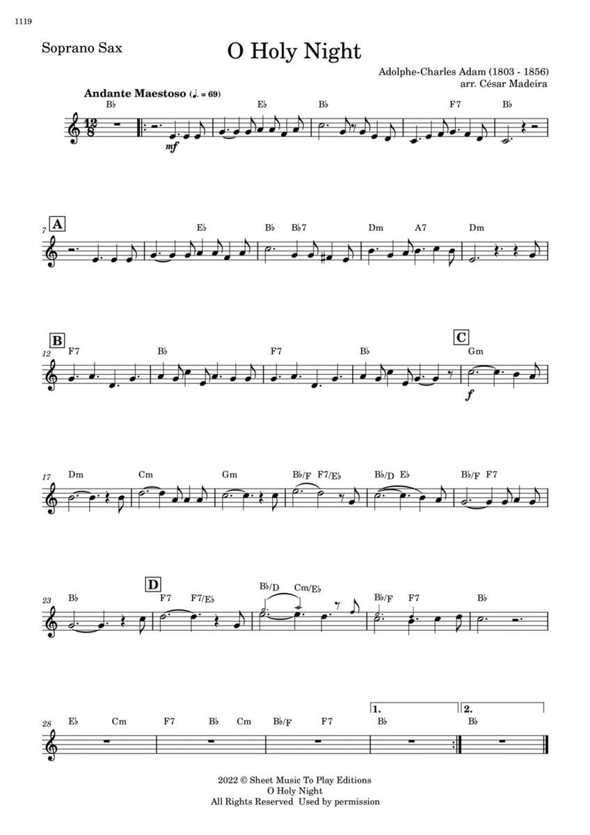 O Holy Night - Soprano Sax Solo - W/Chords image number null