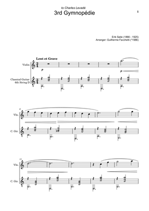Book cover for Erik Satie - 3rd Gymnopédie. Arrangement for Violin and Classical Guitar